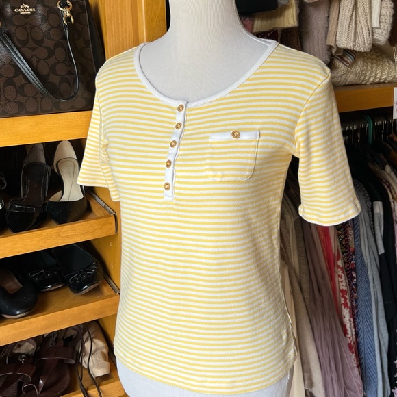 💋FREE w/Purchase💋CHICOS yellow & white striped tee - Picture 1 of 6